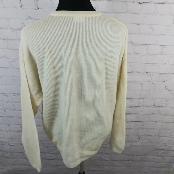 Lacoste Sweater Sz XL Cream Vtg V-Neck Wool Blend - Picture 5 of 7
